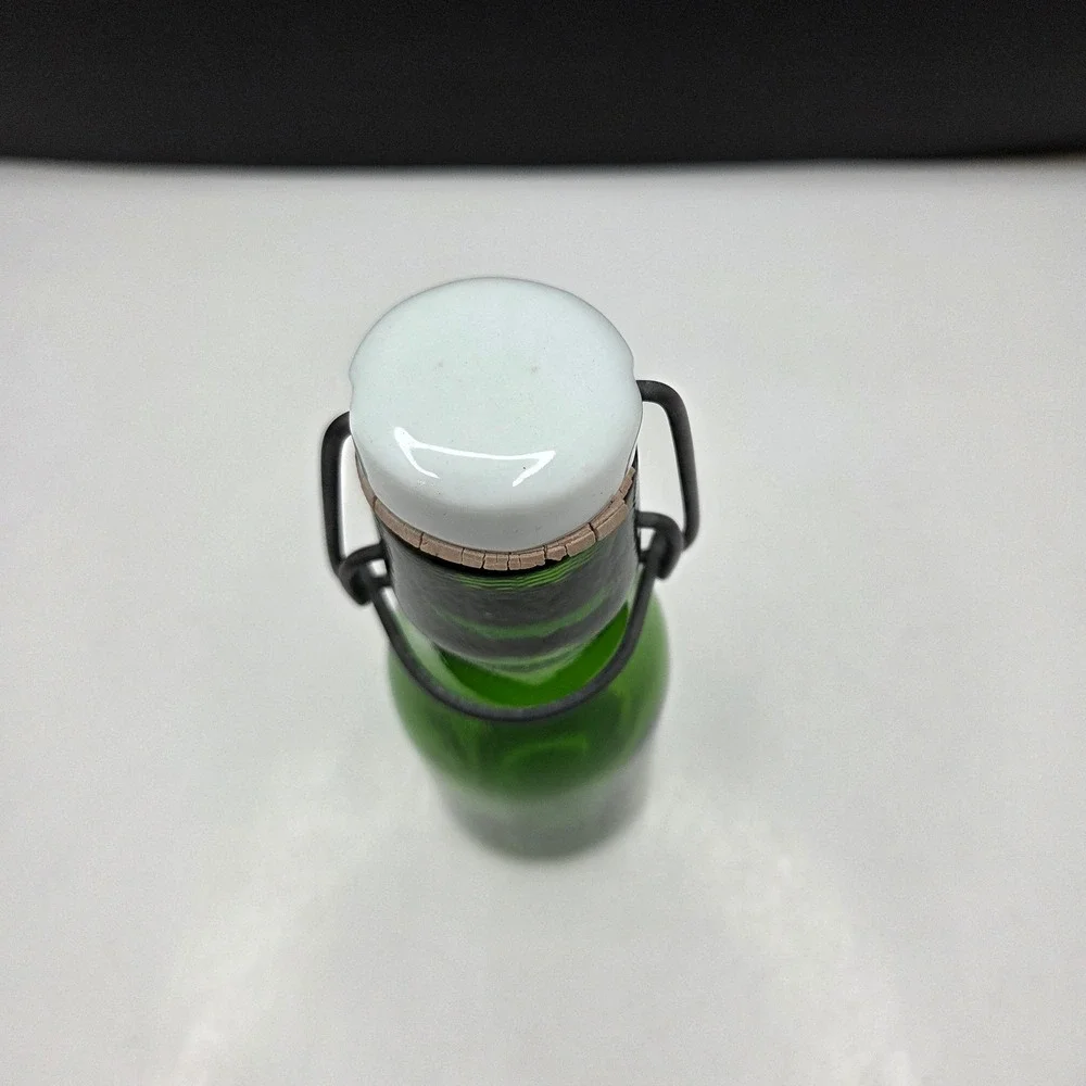 Vintage Green Glass Bottle Swing Top Bail Ceramic Stopper 6.25